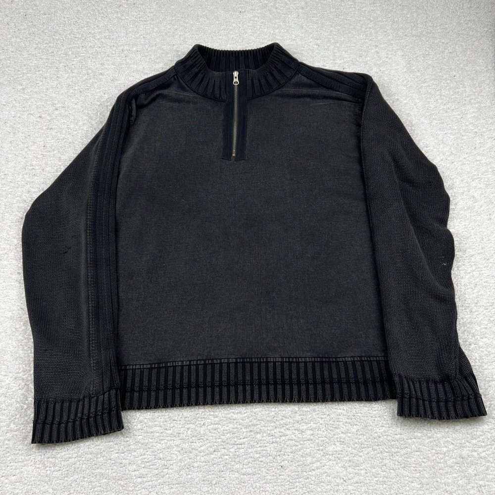 Johnston & Murphy Mens XXL Black 100% Cotton Mixed‎ Knit Quarter Zip Sweater